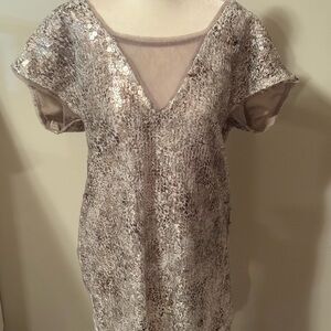 Free People Sequin Grudge Midi Dress in Silver and Cream